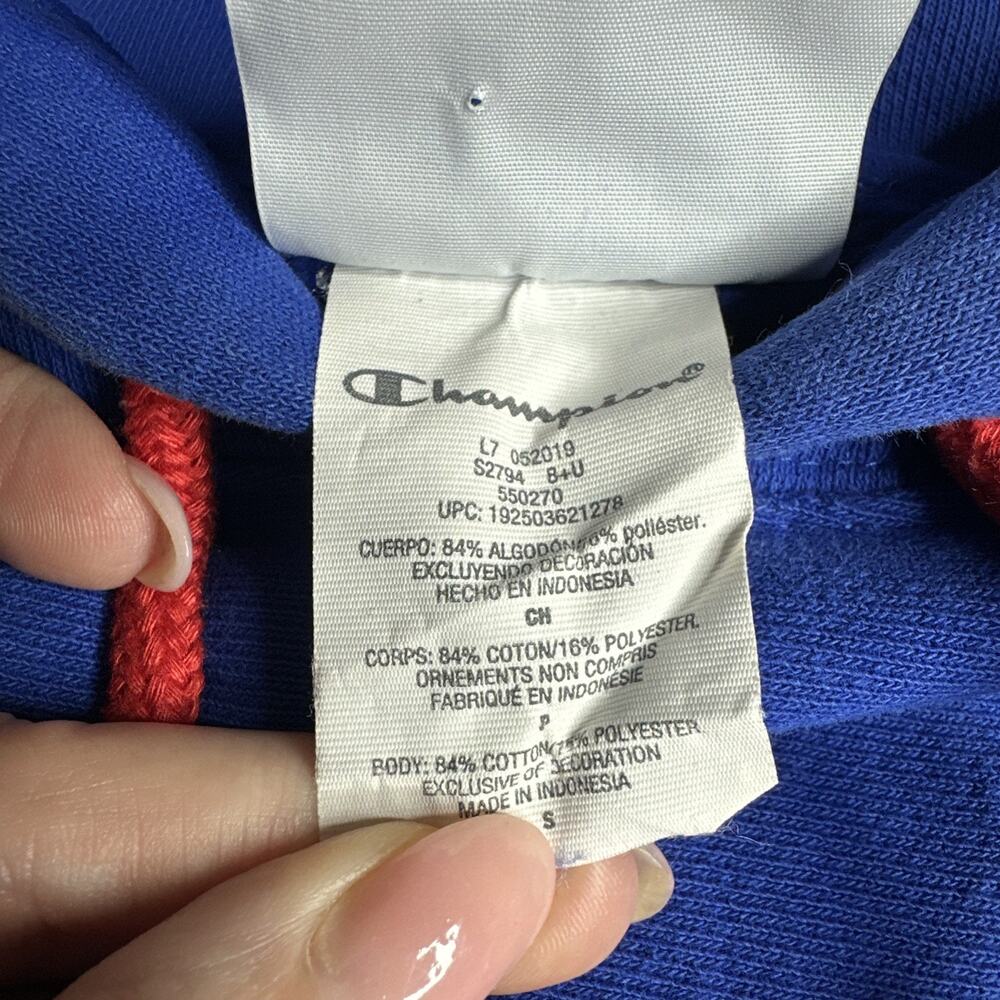 Vintage Champion Mens Small Reverse Weave Pullover Hoodie Pocket Blue Plaid - Picture 9 of 12